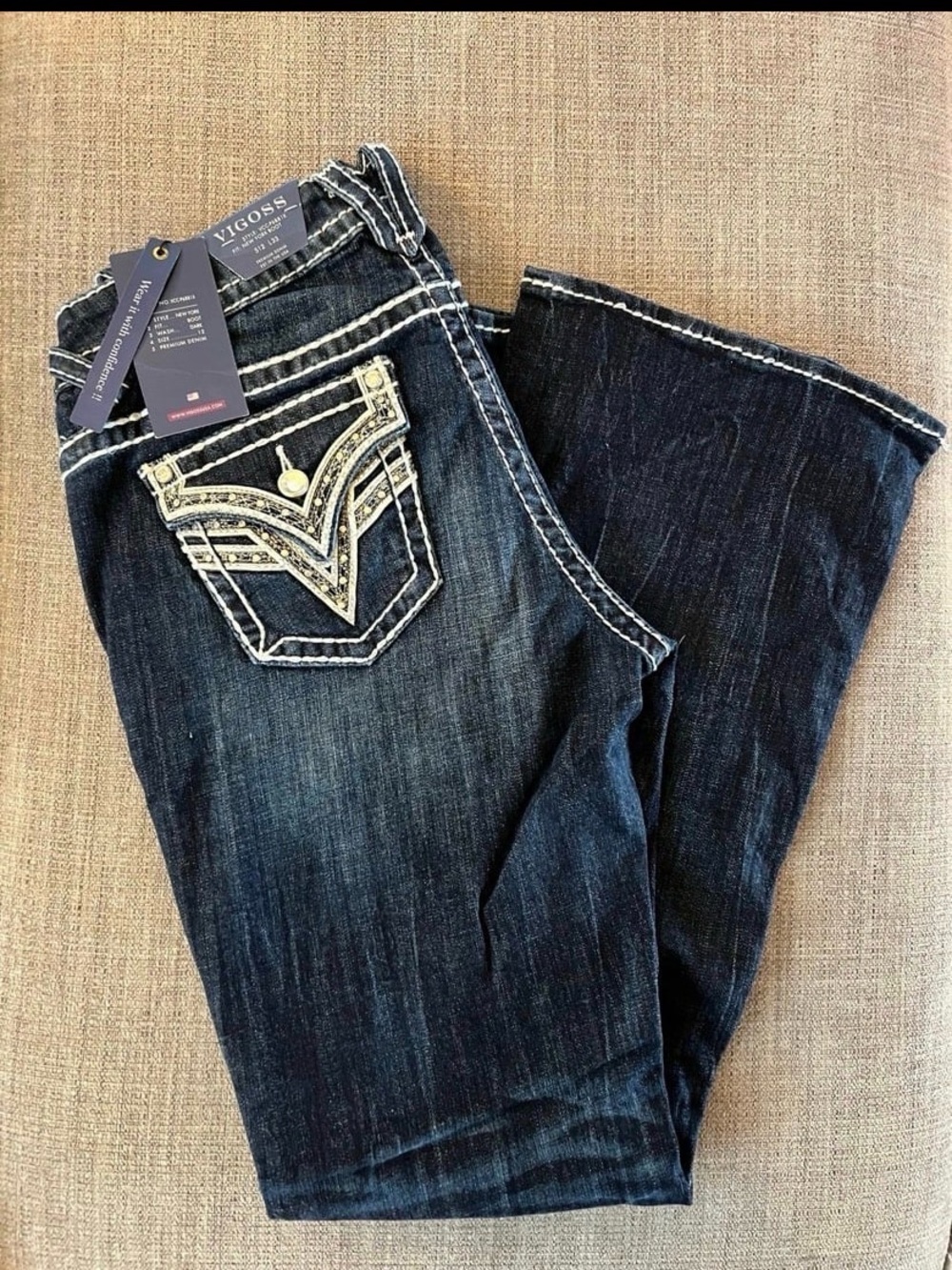 Vigoss Women's Dark Blue Boot Cut Jeans with Embellished Back Pocket